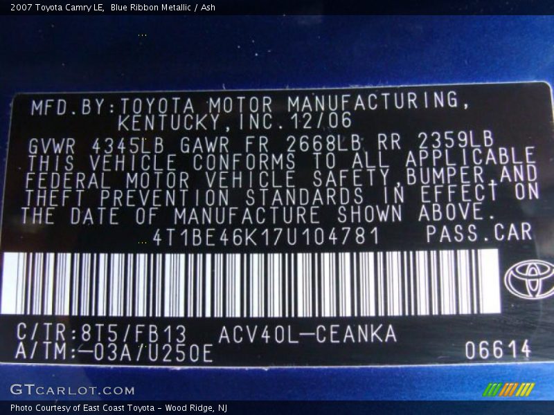 Blue Ribbon Metallic / Ash 2007 Toyota Camry LE