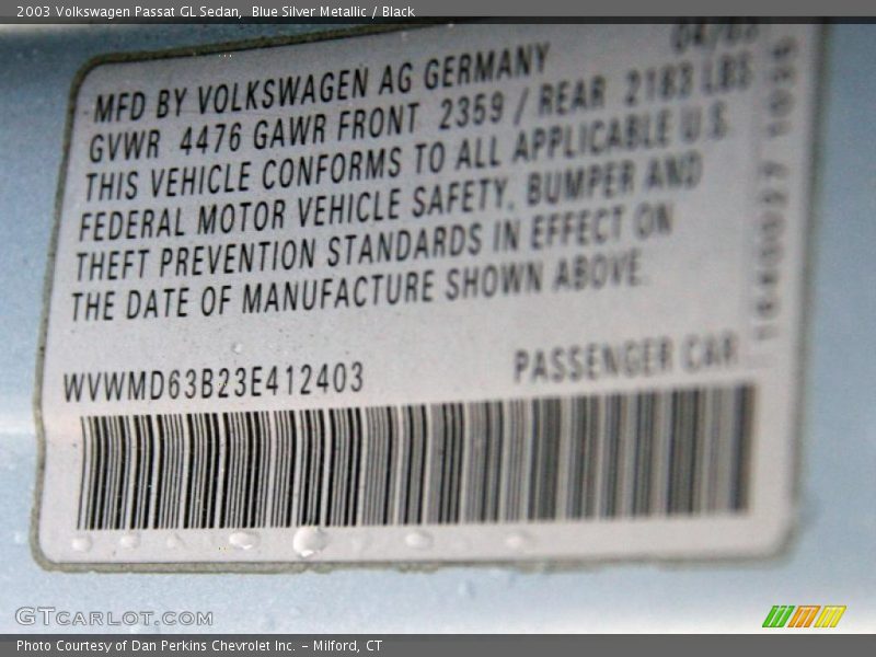 Blue Silver Metallic / Black 2003 Volkswagen Passat GL Sedan