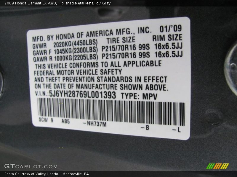 Polished Metal Metallic / Gray 2009 Honda Element EX AWD