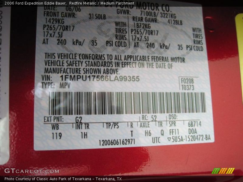 2006 Expedition Eddie Bauer Redfire Metallic Color Code G2