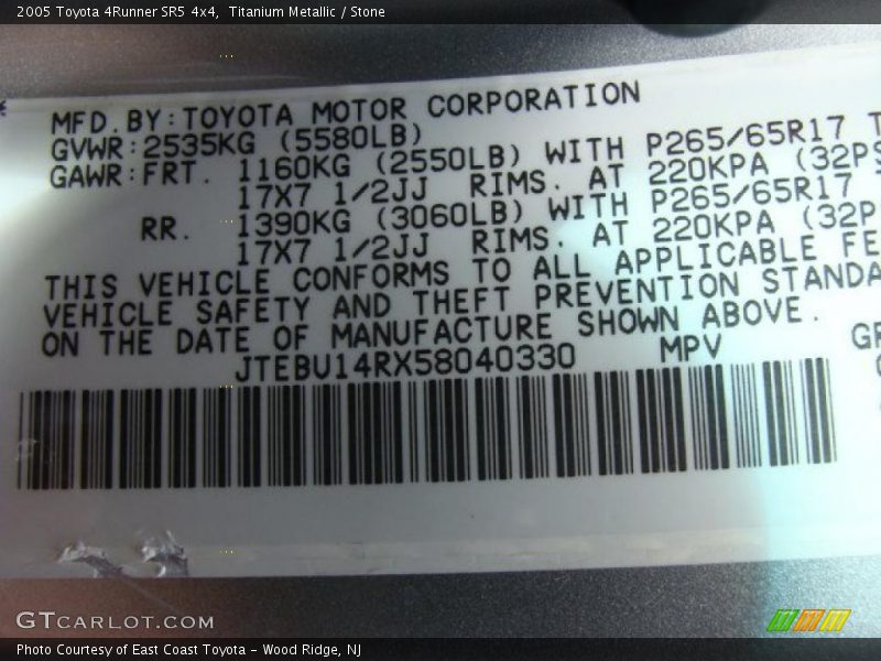 Titanium Metallic / Stone 2005 Toyota 4Runner SR5 4x4