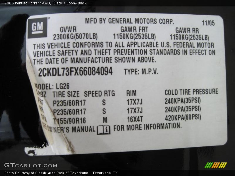 Black / Ebony Black 2006 Pontiac Torrent AWD