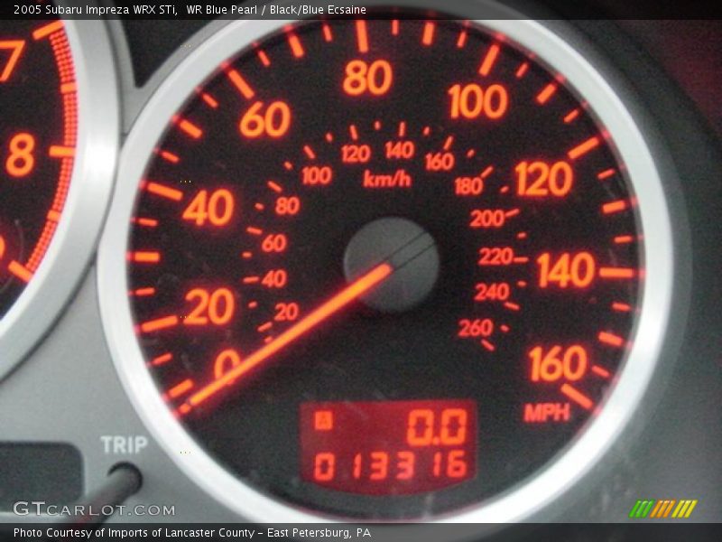 WR Blue Pearl / Black/Blue Ecsaine 2005 Subaru Impreza WRX STi