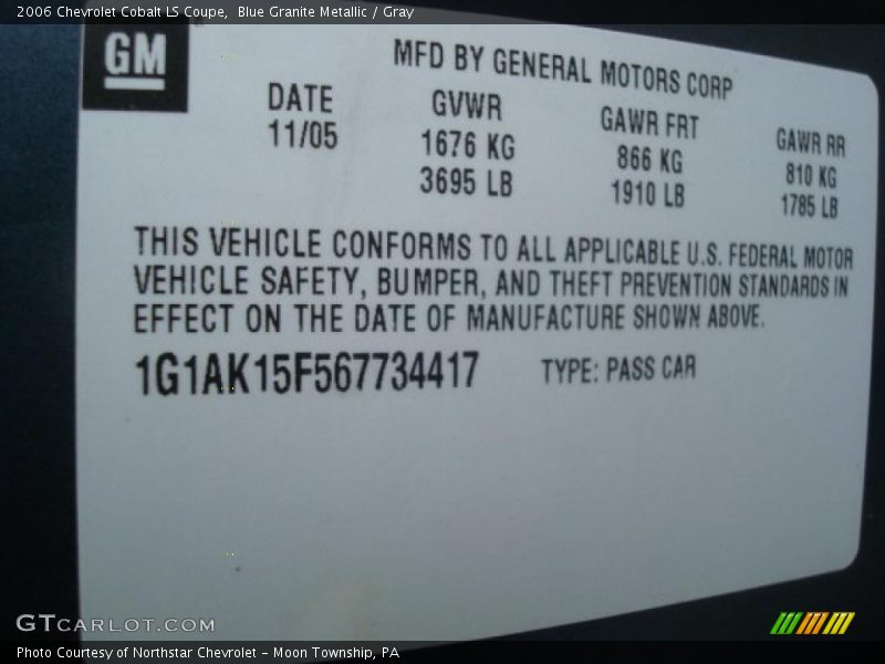 Blue Granite Metallic / Gray 2006 Chevrolet Cobalt LS Coupe