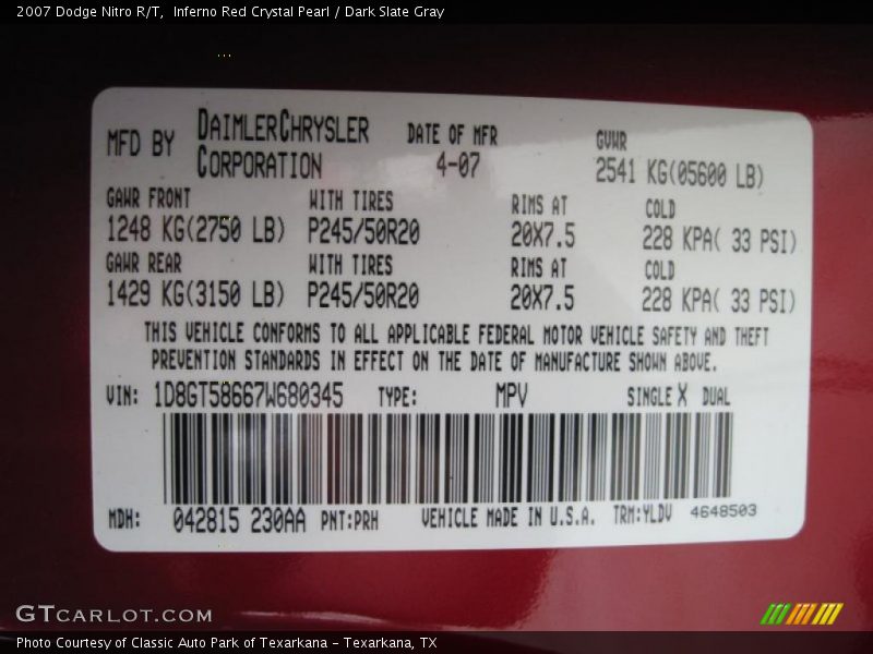 Inferno Red Crystal Pearl / Dark Slate Gray 2007 Dodge Nitro R/T