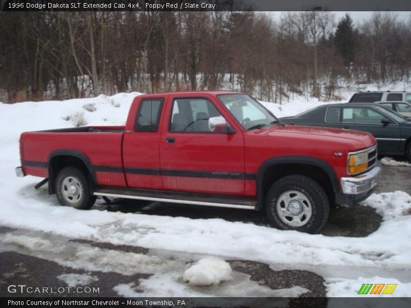Poppy Red / Slate Gray 1996 Dodge Dakota SLT Extended Cab 4x4