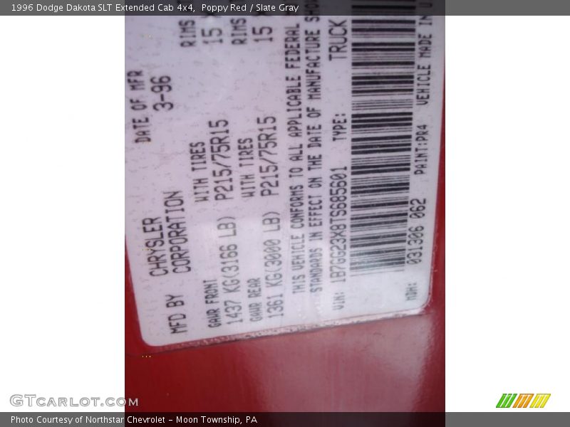 Poppy Red / Slate Gray 1996 Dodge Dakota SLT Extended Cab 4x4