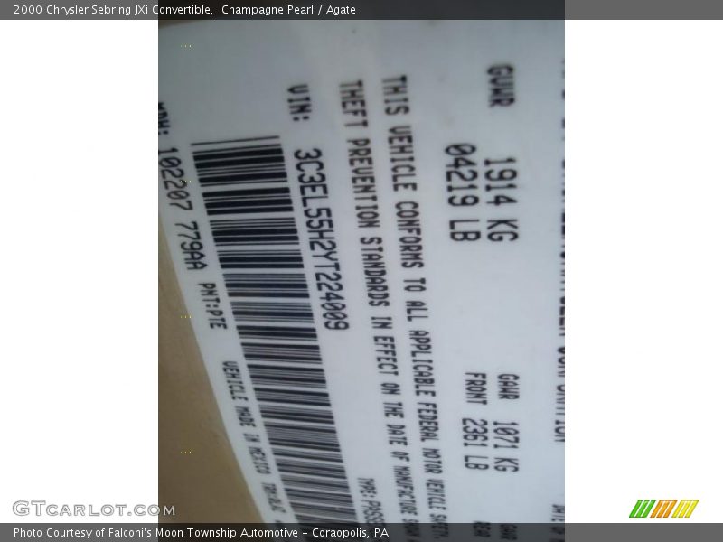 Champagne Pearl / Agate 2000 Chrysler Sebring JXi Convertible