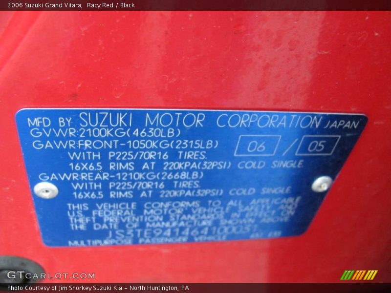 Racy Red / Black 2006 Suzuki Grand Vitara