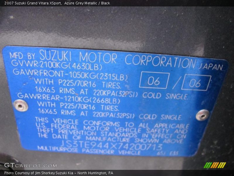 Azure Grey Metallic / Black 2007 Suzuki Grand Vitara XSport