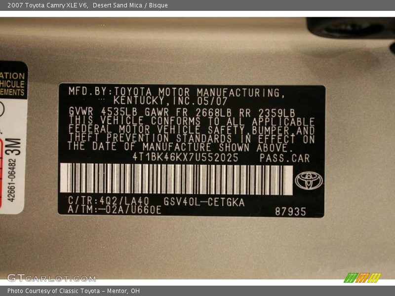 Desert Sand Mica / Bisque 2007 Toyota Camry XLE V6