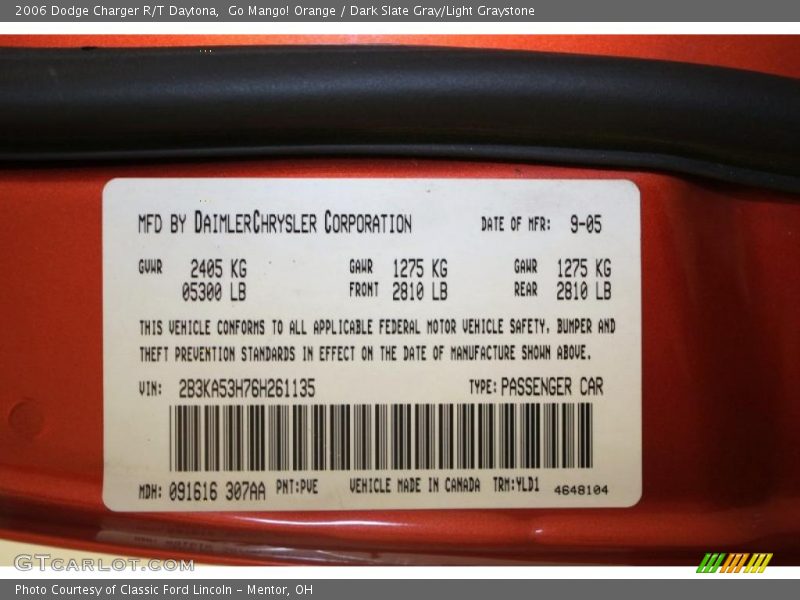 Go Mango! Orange / Dark Slate Gray/Light Graystone 2006 Dodge Charger R/T Daytona