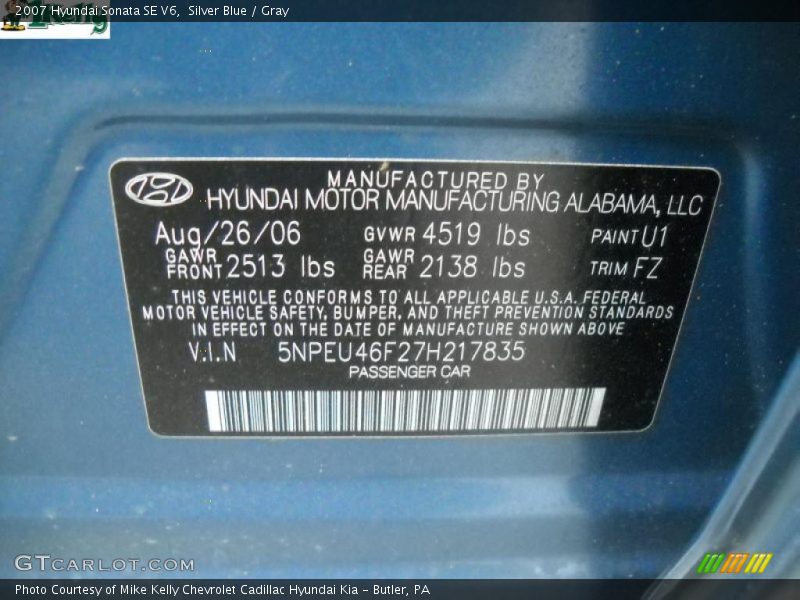 Silver Blue / Gray 2007 Hyundai Sonata SE V6