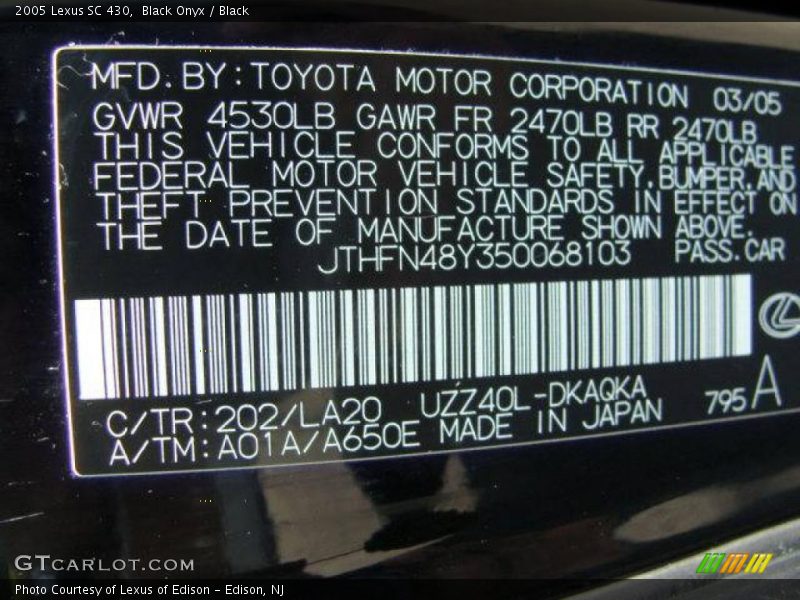 Black Onyx / Black 2005 Lexus SC 430