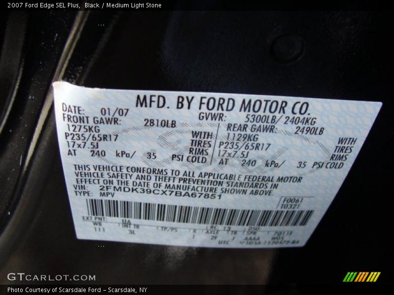 Black / Medium Light Stone 2007 Ford Edge SEL Plus