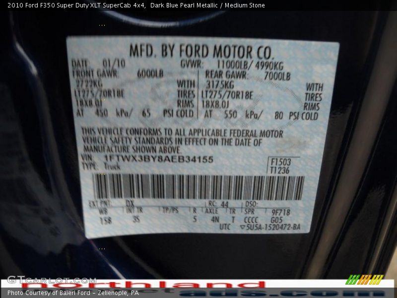 Dark Blue Pearl Metallic / Medium Stone 2010 Ford F350 Super Duty XLT SuperCab 4x4