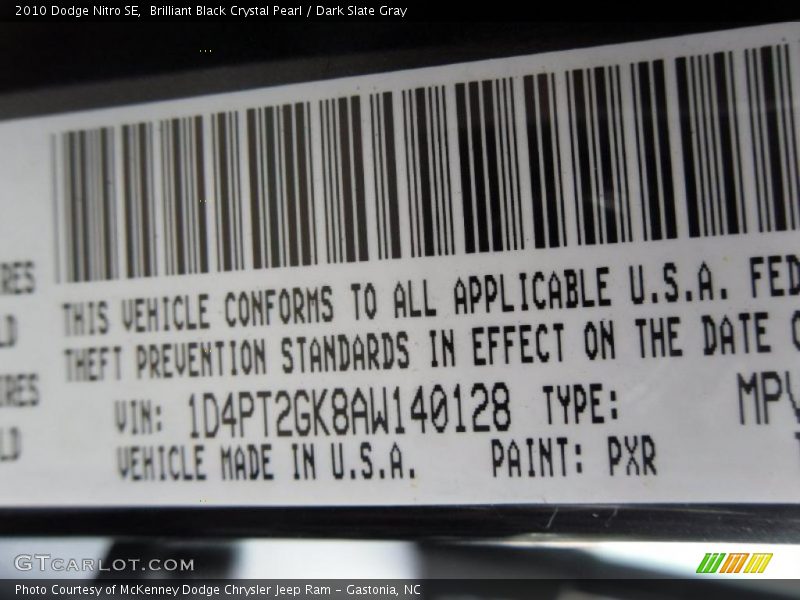 Brilliant Black Crystal Pearl / Dark Slate Gray 2010 Dodge Nitro SE