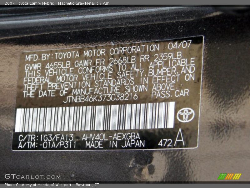 Magnetic Gray Metallic / Ash 2007 Toyota Camry Hybrid