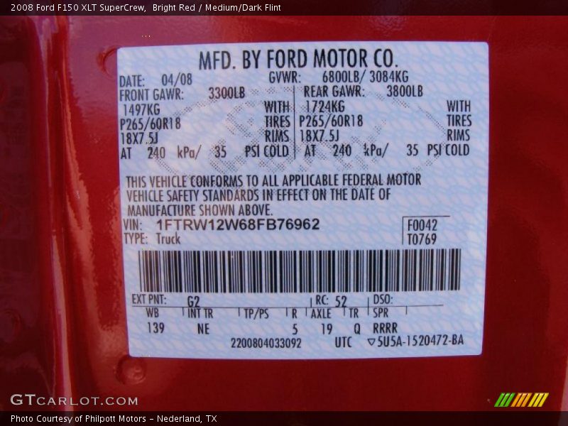 Bright Red / Medium/Dark Flint 2008 Ford F150 XLT SuperCrew