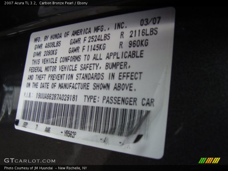 Carbon Bronze Pearl / Ebony 2007 Acura TL 3.2