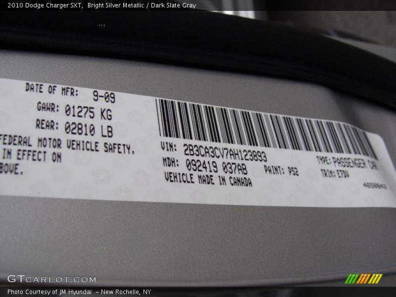 Bright Silver Metallic / Dark Slate Gray 2010 Dodge Charger SXT