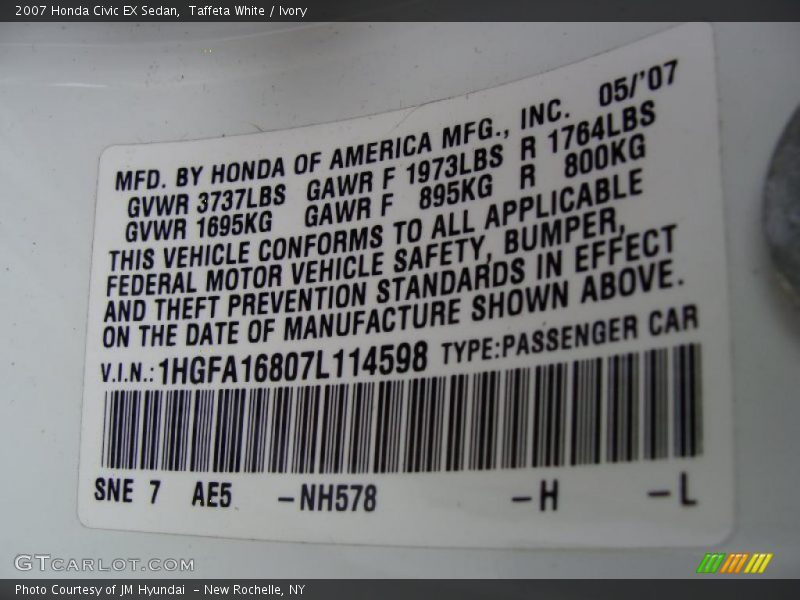 Taffeta White / Ivory 2007 Honda Civic EX Sedan