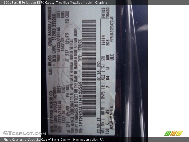 True Blue Metallic / Medium Graphite 2001 Ford E Series Van E250 Cargo