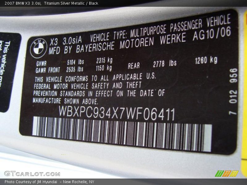 Titanium Silver Metallic / Black 2007 BMW X3 3.0si