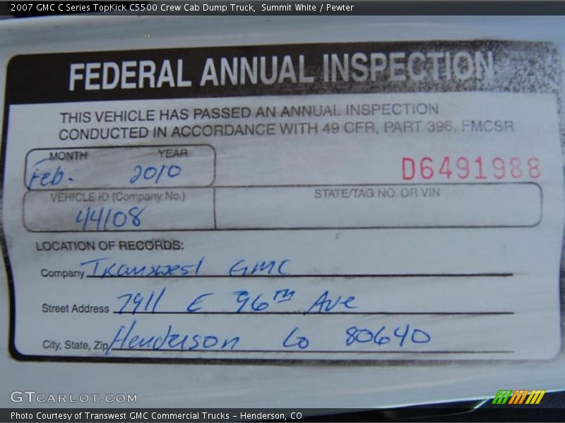 Summit White / Pewter 2007 GMC C Series TopKick C5500 Crew Cab Dump Truck