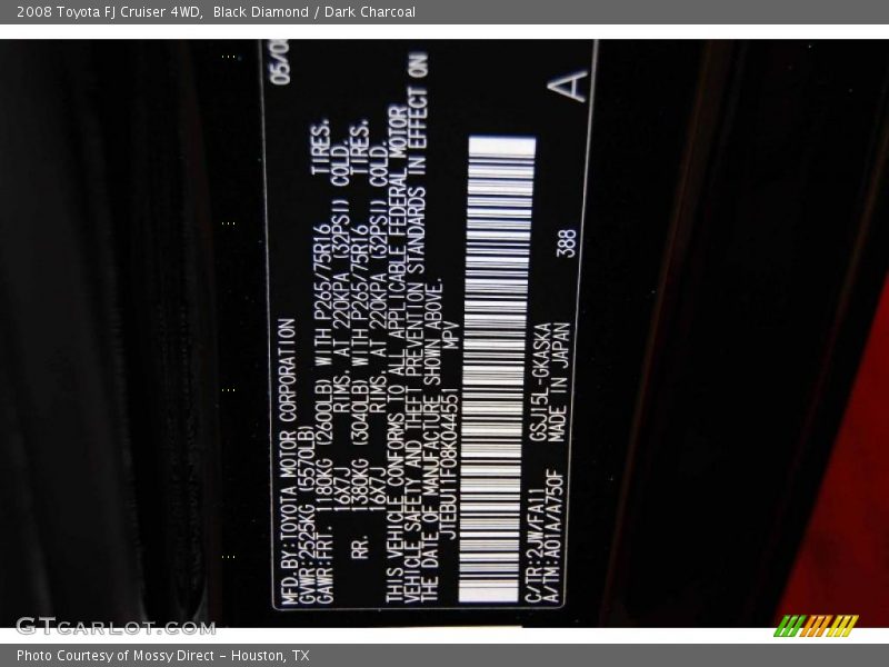Black Diamond / Dark Charcoal 2008 Toyota FJ Cruiser 4WD