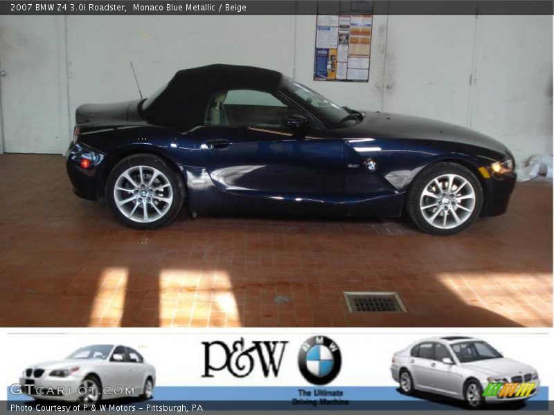 Monaco Blue Metallic / Beige 2007 BMW Z4 3.0i Roadster