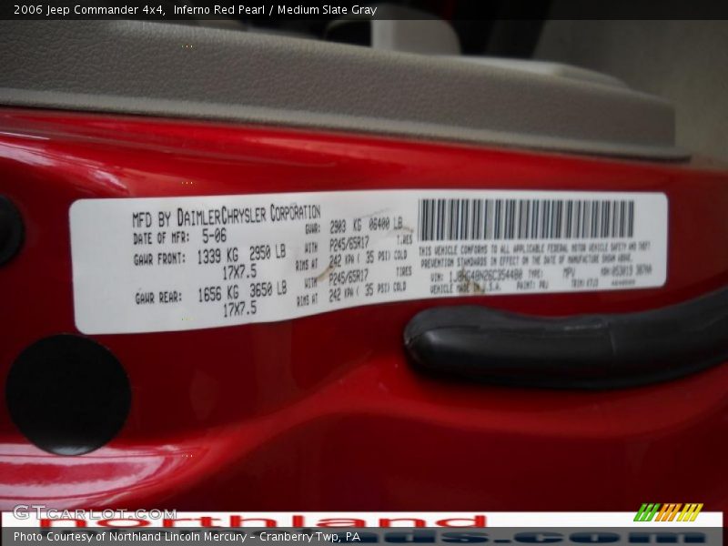 Inferno Red Pearl / Medium Slate Gray 2006 Jeep Commander 4x4