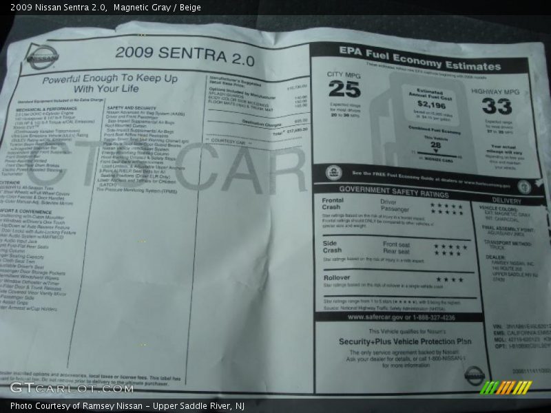 Magnetic Gray / Beige 2009 Nissan Sentra 2.0