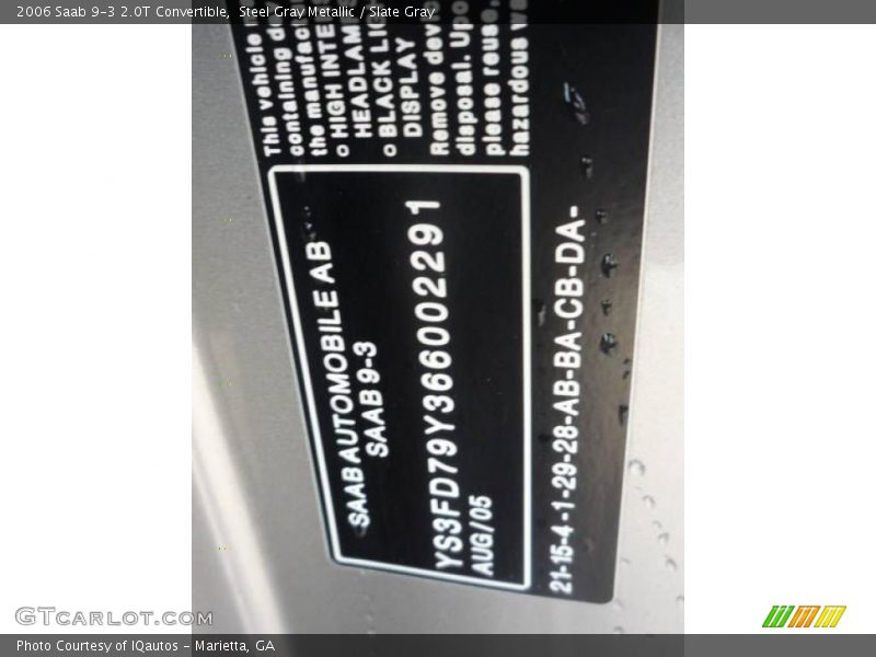 Steel Gray Metallic / Slate Gray 2006 Saab 9-3 2.0T Convertible