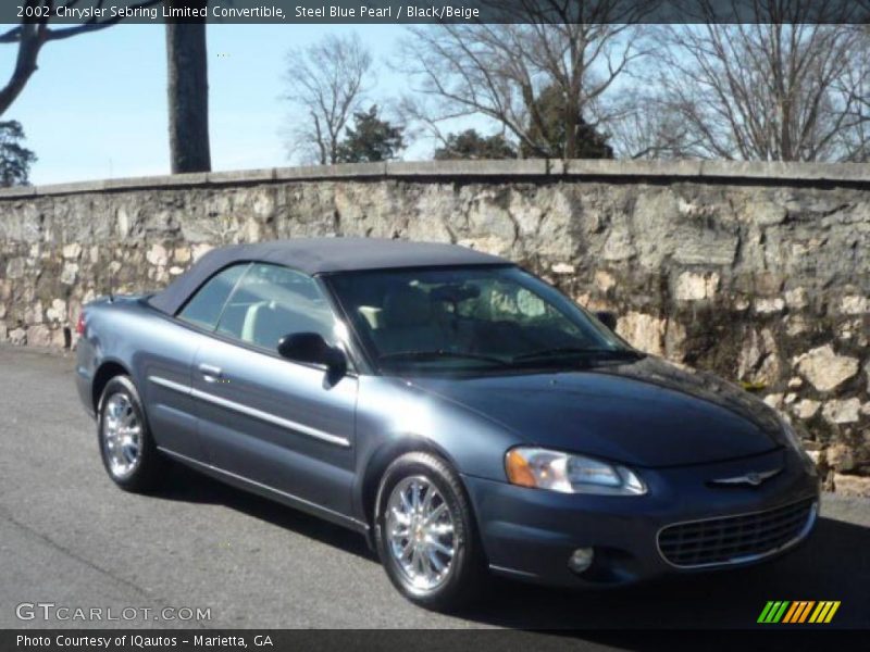 Steel Blue Pearl / Black/Beige 2002 Chrysler Sebring Limited Convertible