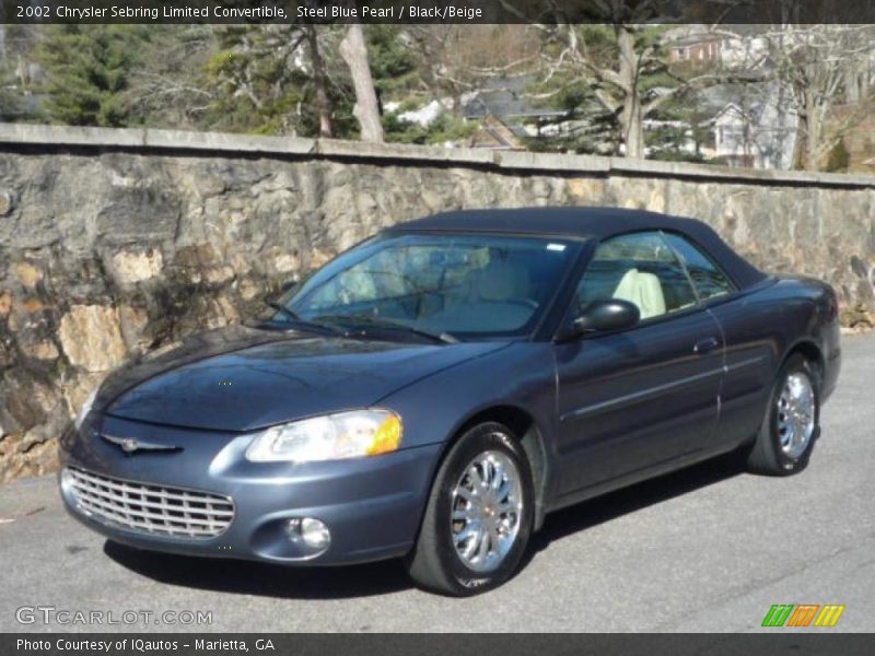 Steel Blue Pearl / Black/Beige 2002 Chrysler Sebring Limited Convertible
