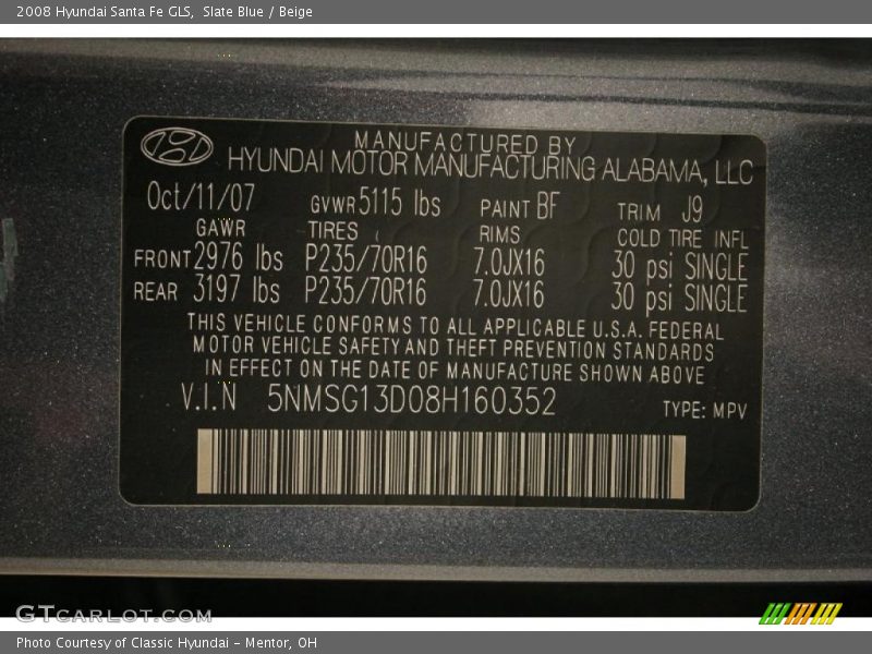 Slate Blue / Beige 2008 Hyundai Santa Fe GLS