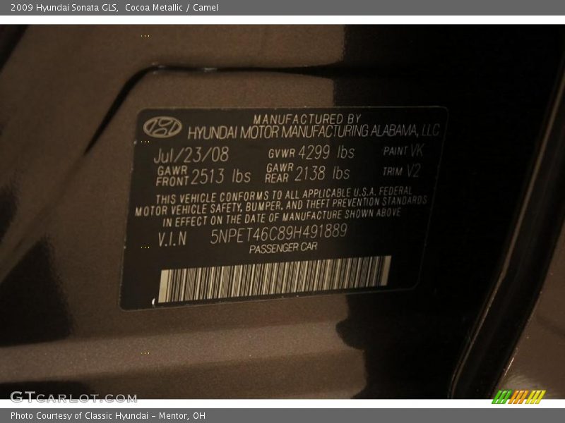Cocoa Metallic / Camel 2009 Hyundai Sonata GLS