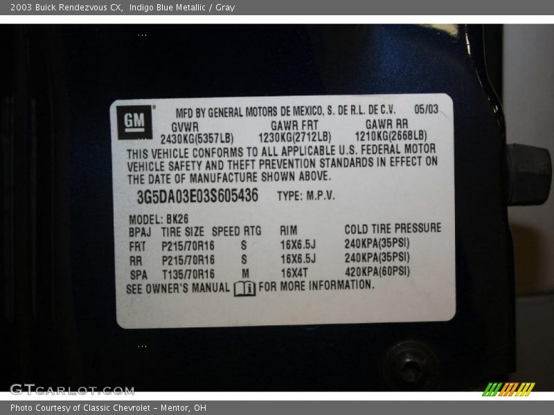 Indigo Blue Metallic / Gray 2003 Buick Rendezvous CX
