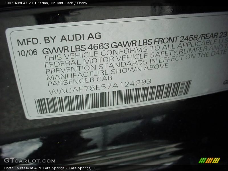 Brilliant Black / Ebony 2007 Audi A4 2.0T Sedan