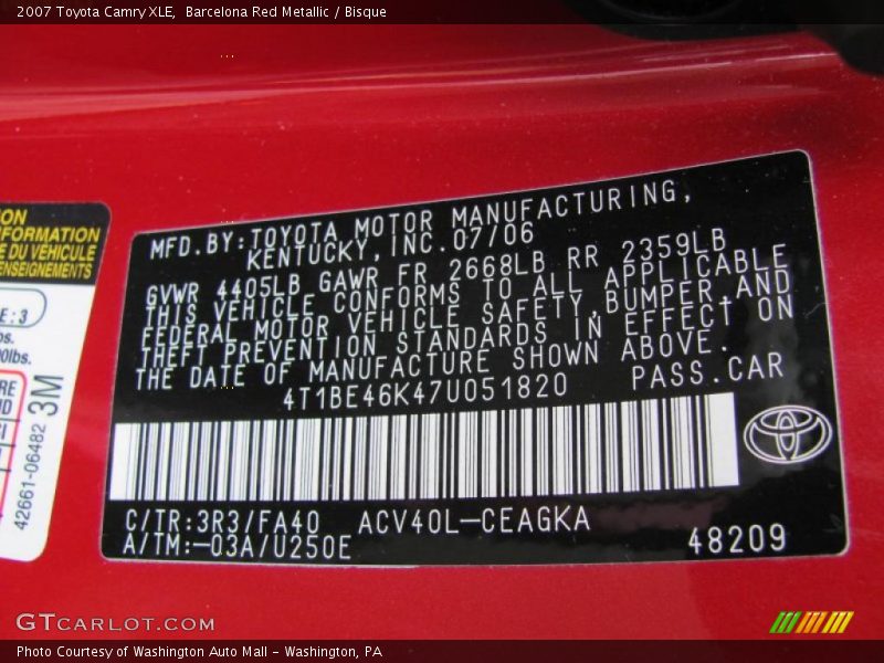 Barcelona Red Metallic / Bisque 2007 Toyota Camry XLE