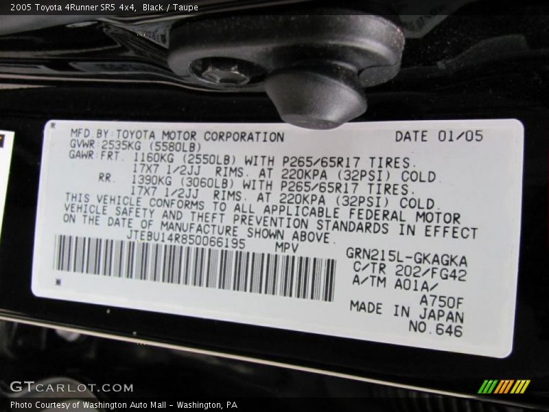 Black / Taupe 2005 Toyota 4Runner SR5 4x4