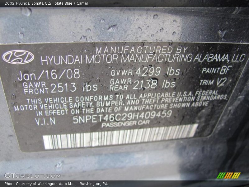 Slate Blue / Camel 2009 Hyundai Sonata GLS