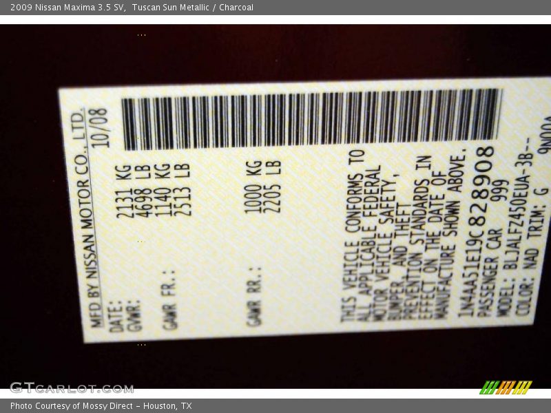 Tuscan Sun Metallic / Charcoal 2009 Nissan Maxima 3.5 SV