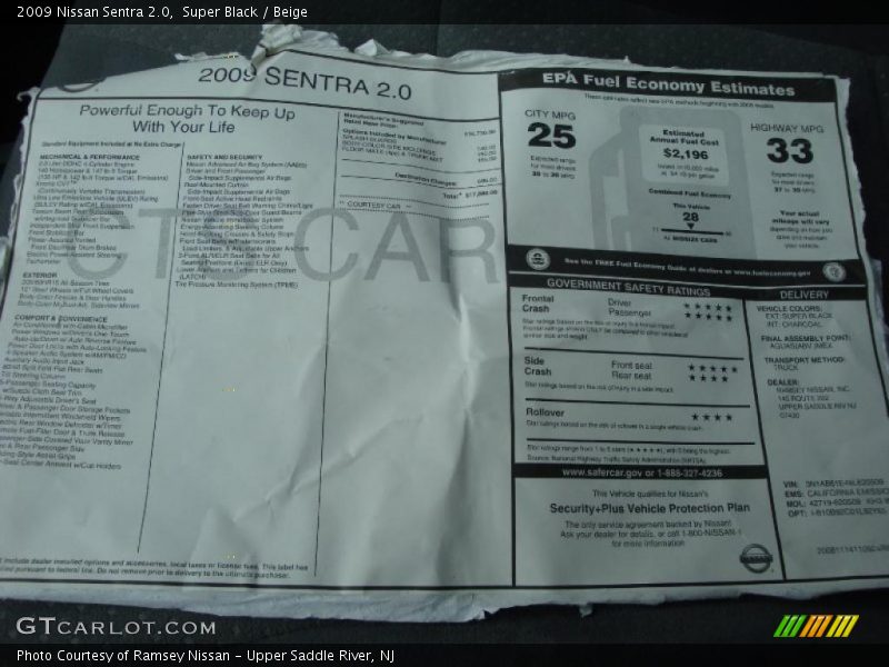 Super Black / Beige 2009 Nissan Sentra 2.0