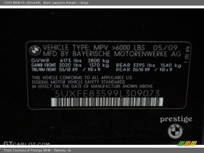 Black Sapphire Metallic / Beige 2009 BMW X5 xDrive48i