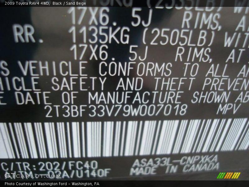 Black / Sand Beige 2009 Toyota RAV4 4WD