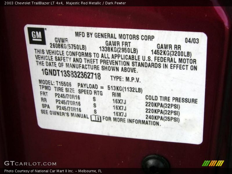 Majestic Red Metallic / Dark Pewter 2003 Chevrolet TrailBlazer LT 4x4
