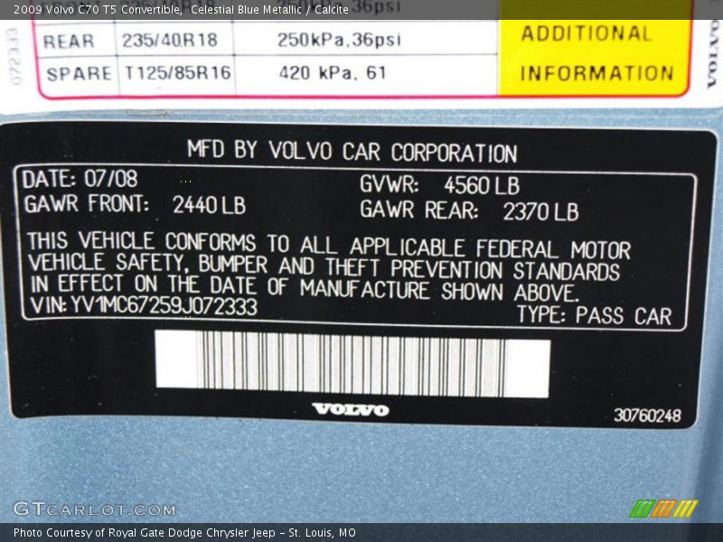 Celestial Blue Metallic / Calcite 2009 Volvo C70 T5 Convertible