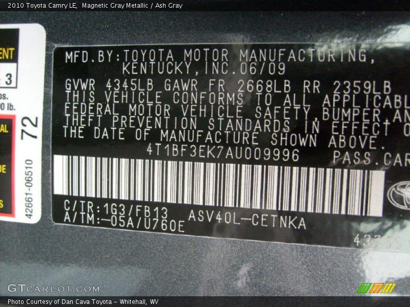 Magnetic Gray Metallic / Ash Gray 2010 Toyota Camry LE